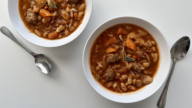 two chicken sausage cassoulet bowls