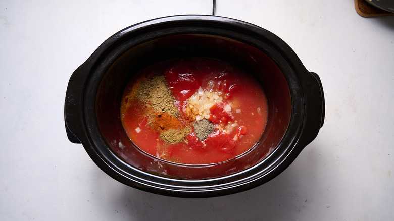 soup ingredients in slow cooker