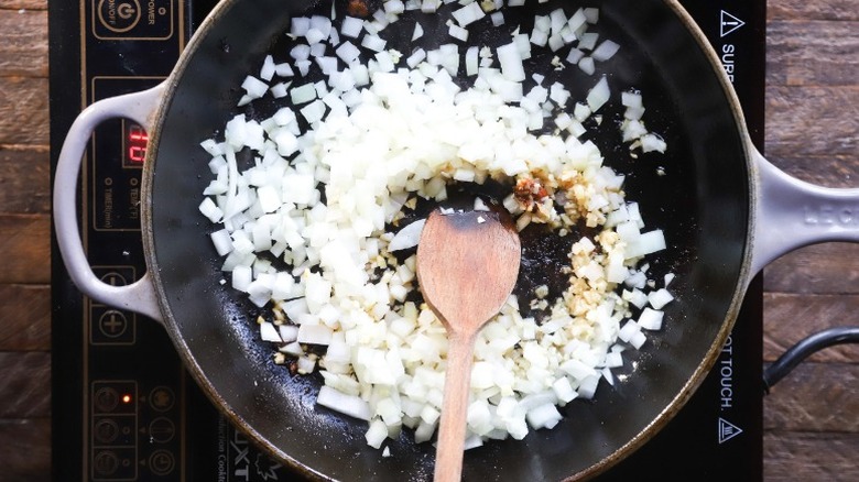 sweating onions and garlic