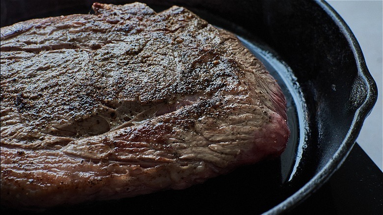 seared beef in skillet