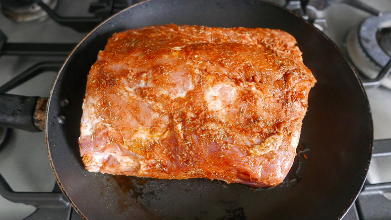 seasoned pork loin in pan