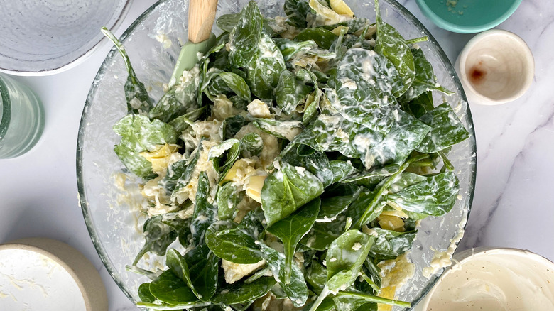 spinach and artichokes in bowl