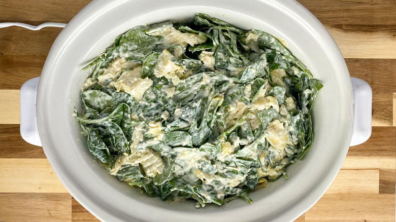 spinach and artichoke dip cooking