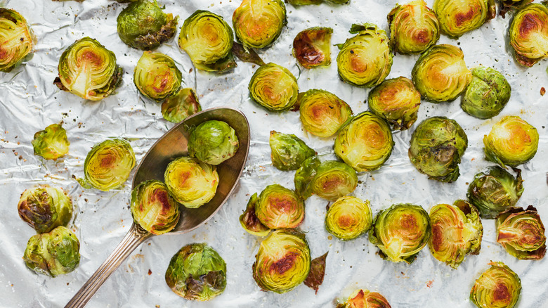 roasted brussels sprouts on foil