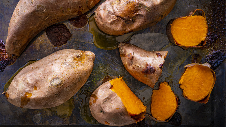 Sweet potatoes on pan