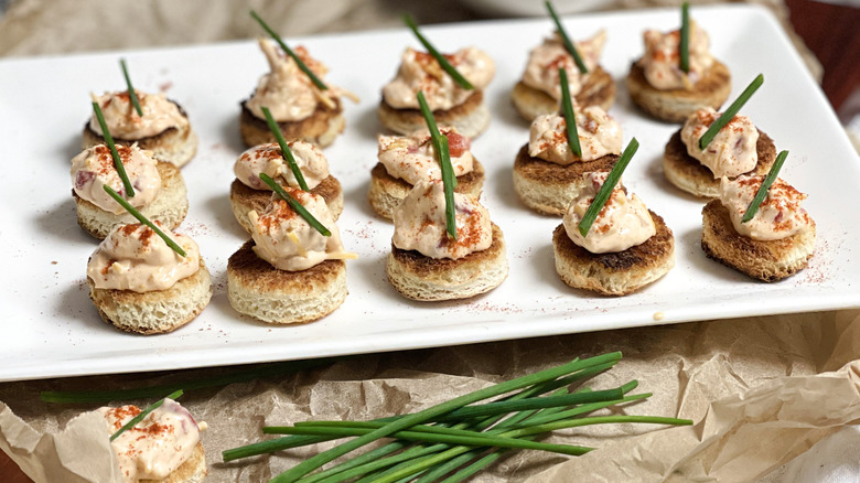 pimento cheese on bread circles