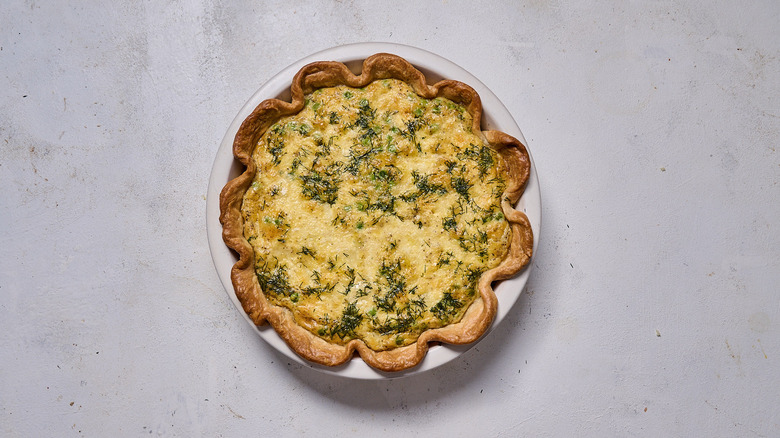 baked quiche on table