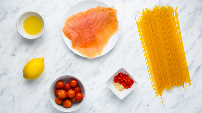 ingredients for smoked salmon pasta