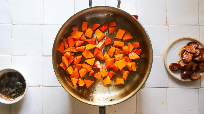 Squash browning in pan