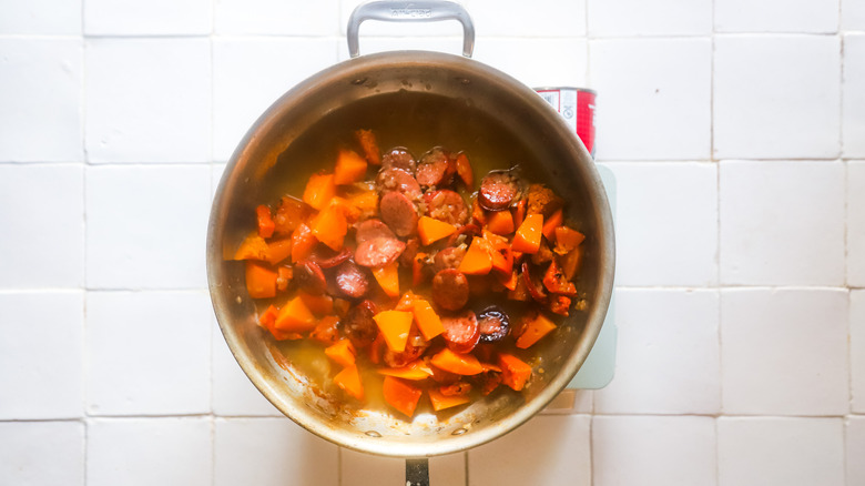 Sausage and squash in pan