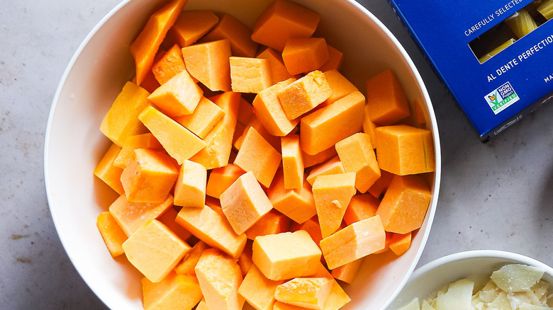 Cubed butternut squash in bowl