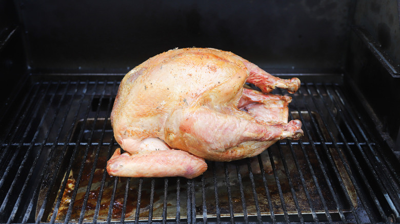 Browned turkey in wood smoker