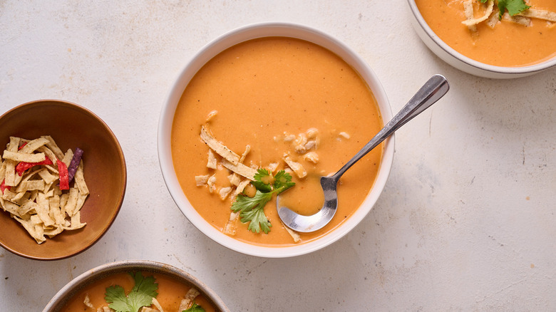 chicken tomato bisque on table