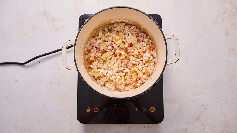 stirring flour into vegetables