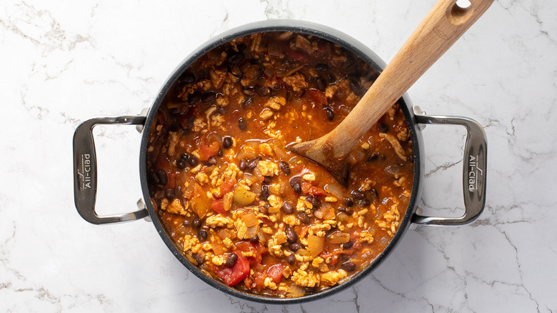 chili with beans in pot