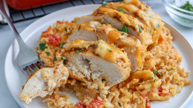 queso chicken bake on a plate 