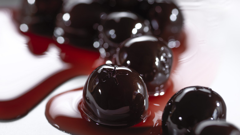 plate of dark maraschino cherries