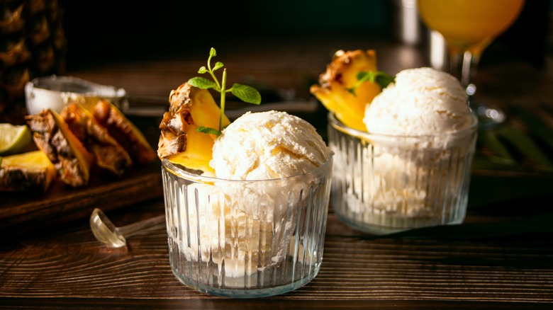 pineapple sorbet with pineapple slices