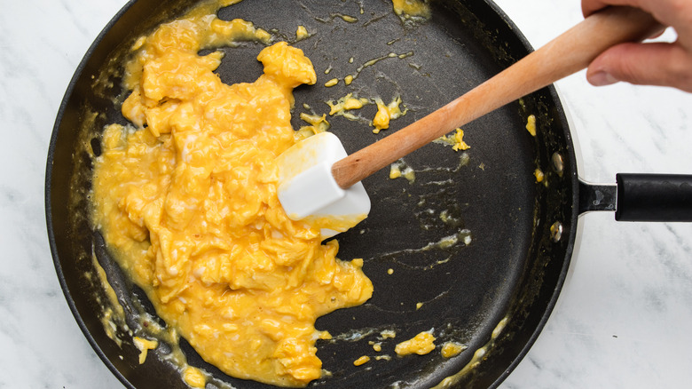 scrambled eggs in pan