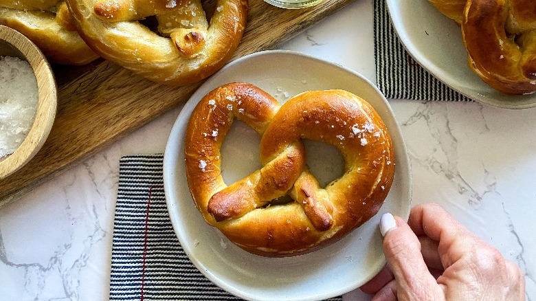 soft pretzel on plate