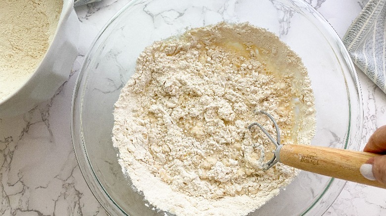 glass bowl with dough ingredients