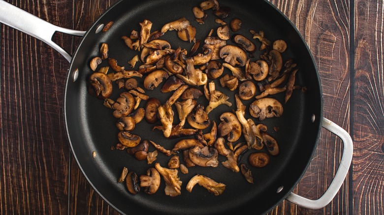 browned mushrooms in saute pan