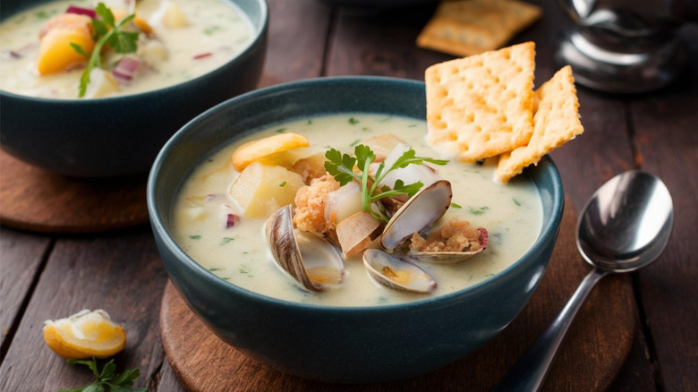 Two bowls of clam chowder