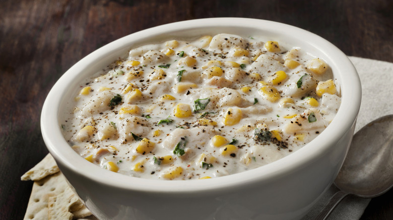 Corn chowder in a bowl