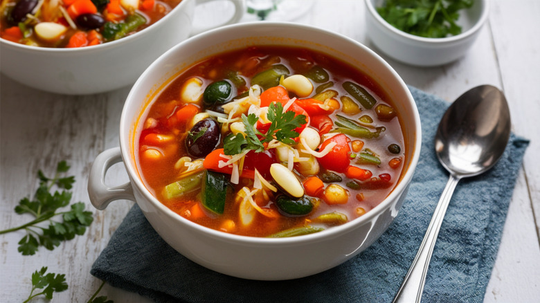 Minestrone soup in a bowl