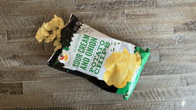 Bag of Stop & Shop chips opened on table