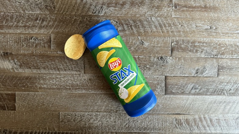 Can of Lay's Stax chips on a table