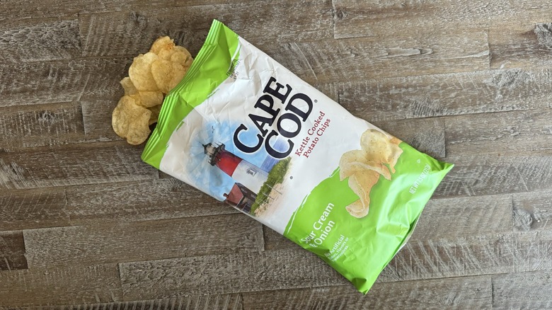 Bag of Cape Cod chips opened on table