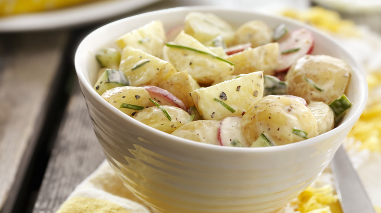 Close up of potato salad in bowl 