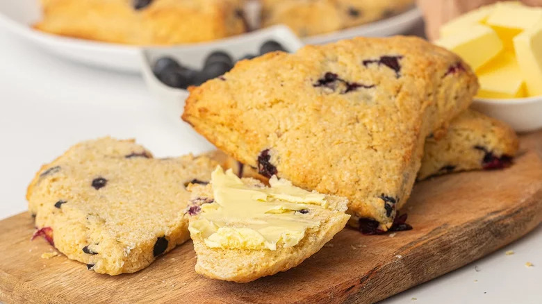 Blueberry scones with butter