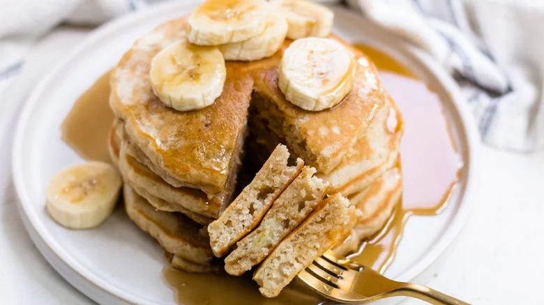 Stack of banana pancakes