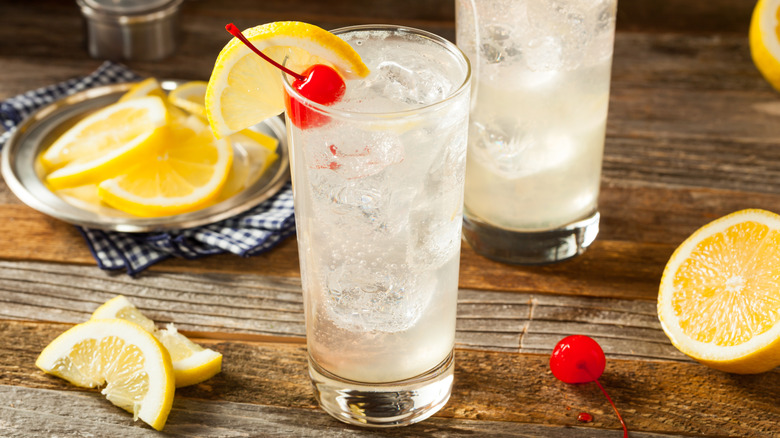 Tom Collins glasses on a table