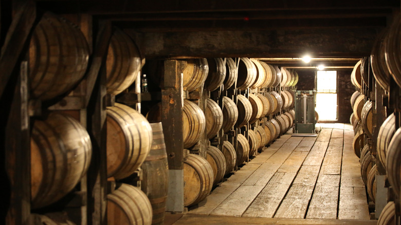 Bourbon barrels aging 