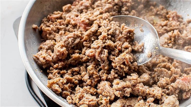 browning sausage in skillet