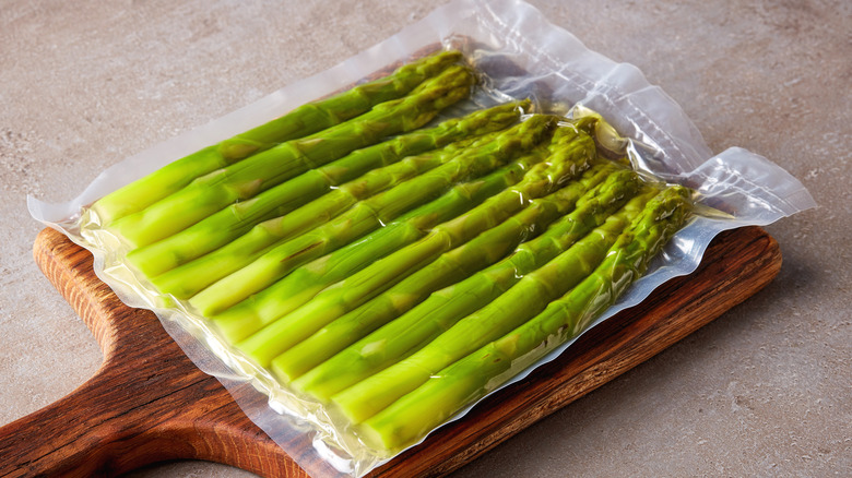 Asparagus in a vacuum-sealed bag