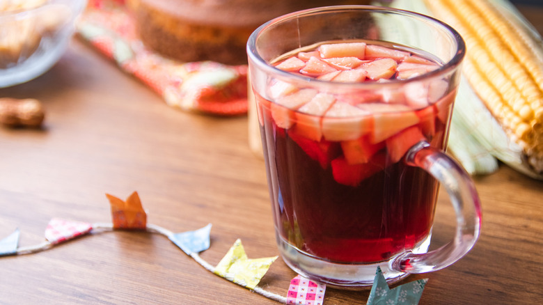 Glass mug of mulled wine