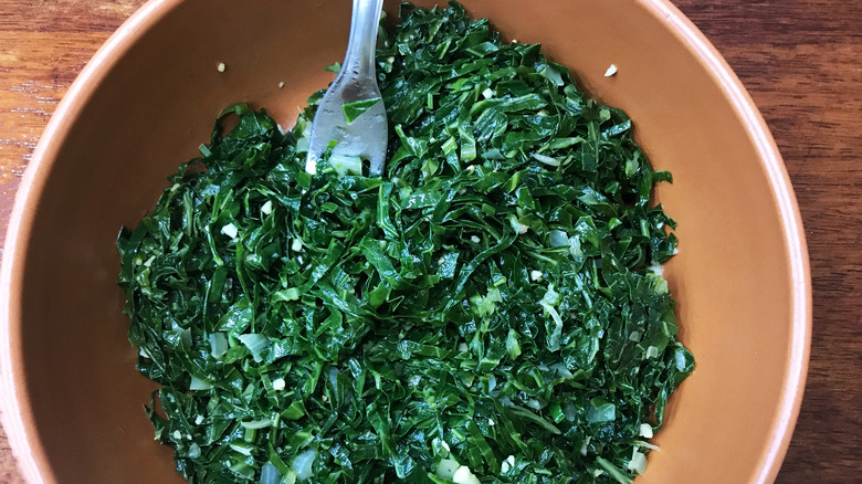 Braised kale in serving bowl