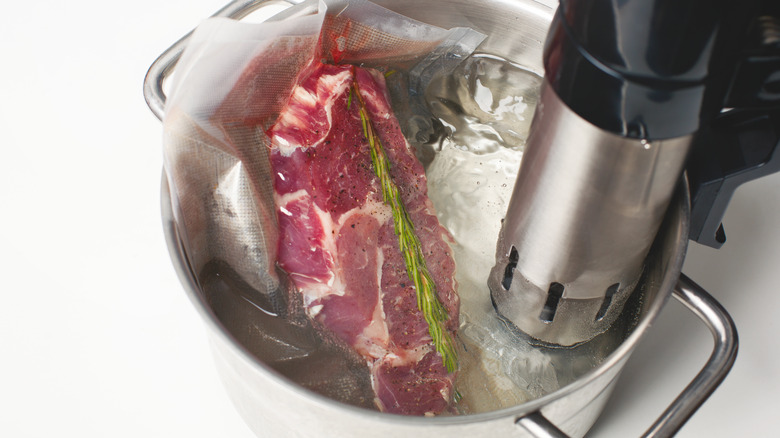 steak being sous vide