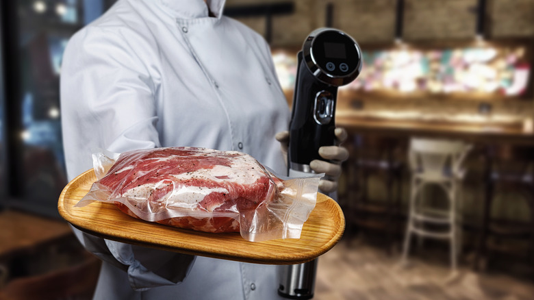 sous vide steak on platter