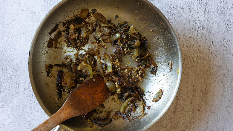 Garlic and onion in pan