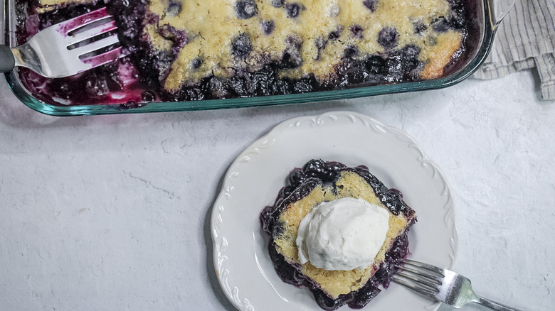 baked blueberry cobbler and slice