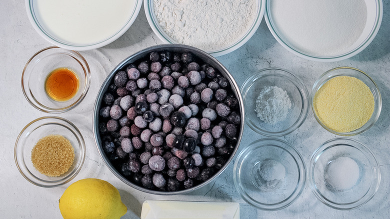 blueberry cobbler ingredients in bowls