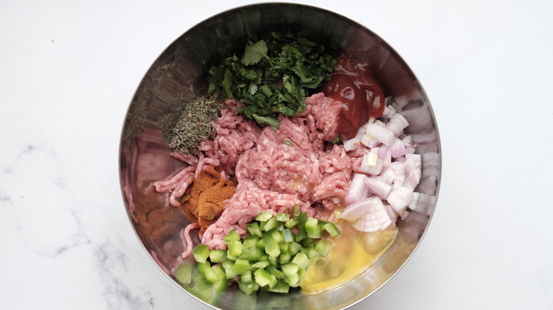 southern meatloaf ingredients in bowl 