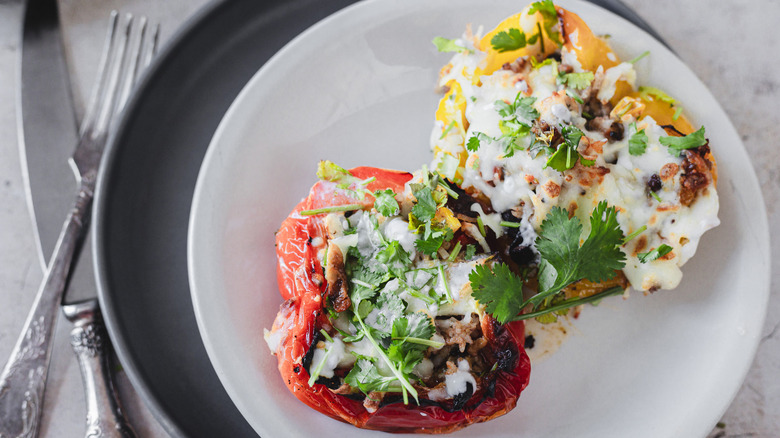 southwest turkey and cheese stuffed peppers on plate