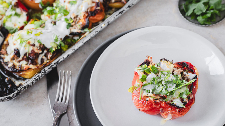 southwest turkey and cheese stuffed pepper on plate