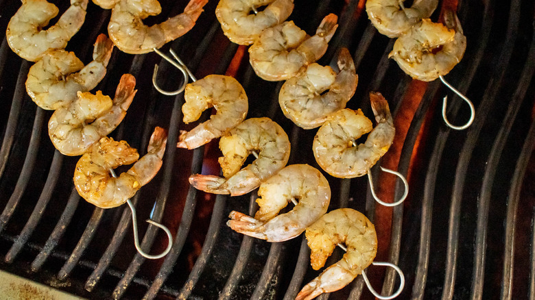 shrimp cooking on grill